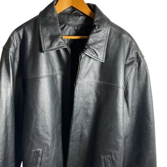 NWT Oscar Piel Mens Black Leather Jacket Zip Closure & Pockets - Picture 2 of 8